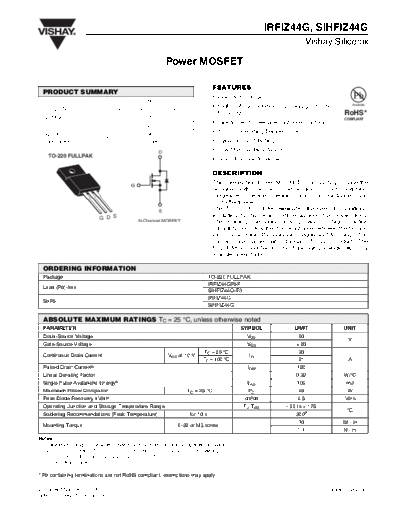 . Electronic Components Datasheets irfiz44g sihfiz44g  . Electronic Components Datasheets Active components Transistors Vishay irfiz44g_sihfiz44g.pdf