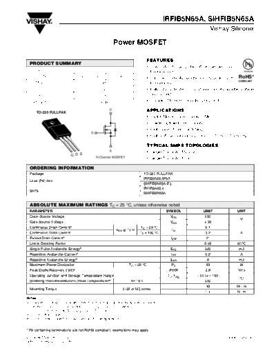 Vishay irfib5n65a sihfib5n65a  . Electronic Components Datasheets Active components Transistors Vishay irfib5n65a_sihfib5n65a.pdf