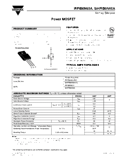 Vishay irfib6n60a sihfib6n60a  . Electronic Components Datasheets Active components Transistors Vishay irfib6n60a_sihfib6n60a.pdf