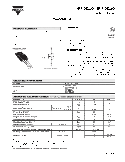 . Electronic Components Datasheets irfibe20g sihfibe20g  . Electronic Components Datasheets Active components Transistors Vishay irfibe20g_sihfibe20g.pdf