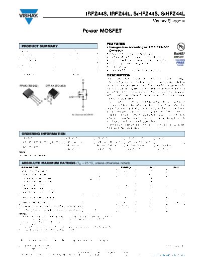 Vishay irfz44s irfz44l sihfz44s sihfz44l  . Electronic Components Datasheets Active components Transistors Vishay irfz44s_irfz44l_sihfz44s_sihfz44l.pdf