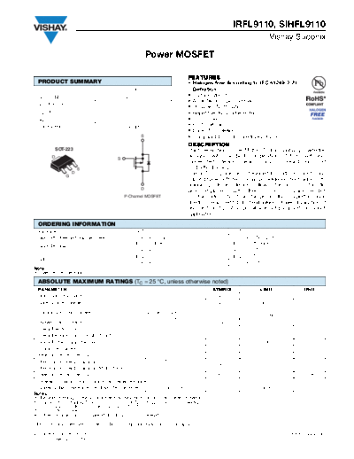 Vishay irfl9110 sihfl9110  . Electronic Components Datasheets Active components Transistors Vishay irfl9110_sihfl9110.pdf