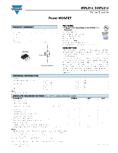 Vishay irfl014 sihfl014  . Electronic Components Datasheets Active components Transistors Vishay irfl014_sihfl014.pdf