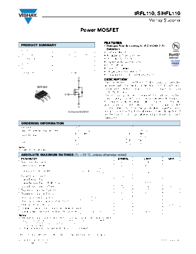 . Electronic Components Datasheets irfl110 sihfl110  . Electronic Components Datasheets Active components Transistors Vishay irfl110_sihfl110.pdf