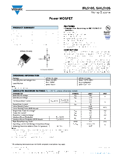 Vishay irl510s sihl510s  . Electronic Components Datasheets Active components Transistors Vishay irl510s_sihl510s.pdf