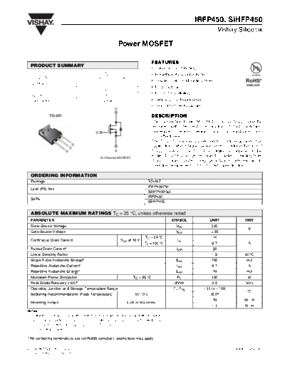 Vishay irfp450 sihfp450  . Electronic Components Datasheets Active components Transistors Vishay irfp450_sihfp450.pdf