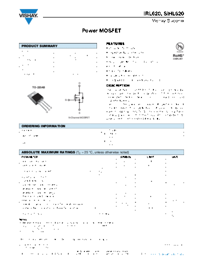 Vishay irl620 sihl620  . Electronic Components Datasheets Active components Transistors Vishay irl620_sihl620.pdf
