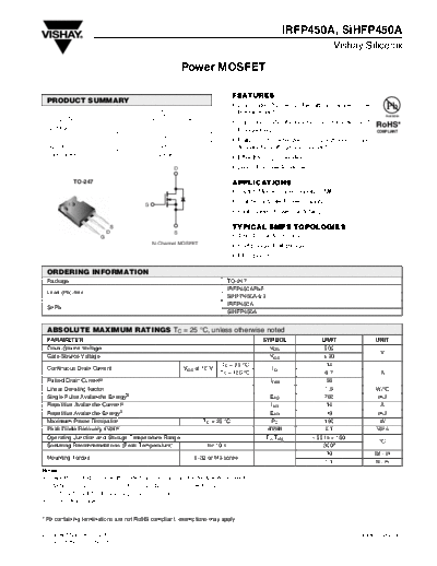 Vishay irfp450a sihfp450a  . Electronic Components Datasheets Active components Transistors Vishay irfp450a_sihfp450a.pdf