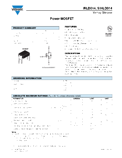 Vishay irld014 sihld014  . Electronic Components Datasheets Active components Transistors Vishay irld014_sihld014.pdf