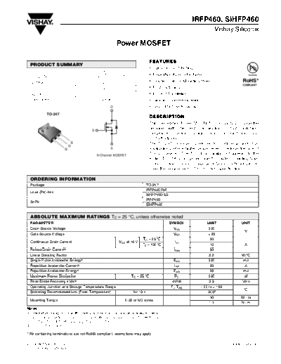 Vishay irfp460 sihfp460  . Electronic Components Datasheets Active components Transistors Vishay irfp460_sihfp460.pdf