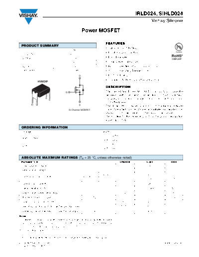 Vishay irld024 sihld024  . Electronic Components Datasheets Active components Transistors Vishay irld024_sihld024.pdf