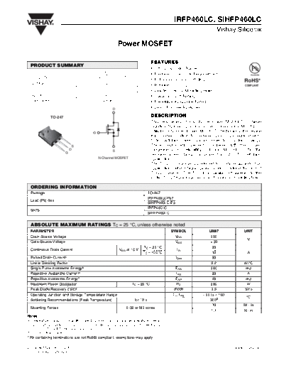 Vishay irfp460lc sihfp460lc  . Electronic Components Datasheets Active components Transistors Vishay irfp460lc_sihfp460lc.pdf