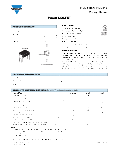 Vishay irld110 sihld110  . Electronic Components Datasheets Active components Transistors Vishay irld110_sihld110.pdf