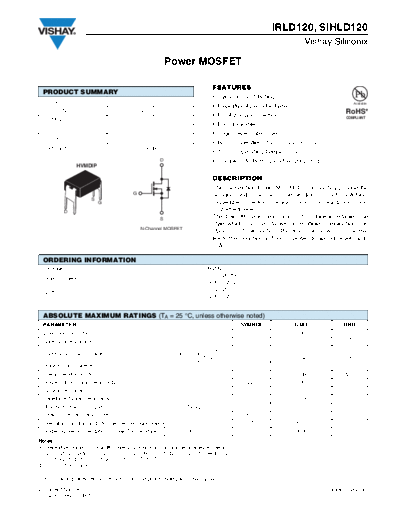 Vishay irld120 sihld120  . Electronic Components Datasheets Active components Transistors Vishay irld120_sihld120.pdf
