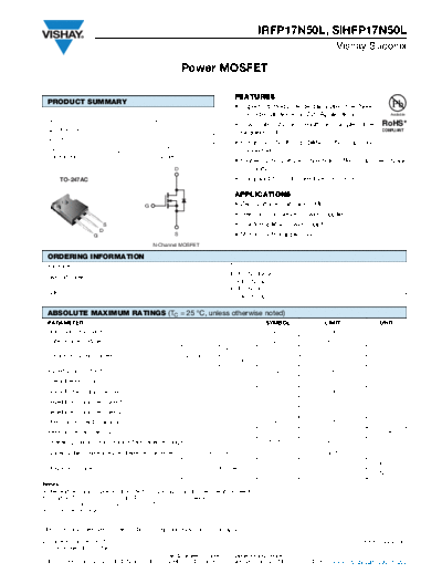 Vishay irfp17n50l sihfp17n50l  . Electronic Components Datasheets Active components Transistors Vishay irfp17n50l_sihfp17n50l.pdf