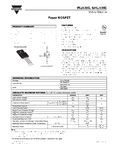 Vishay irli530g sihli530g  . Electronic Components Datasheets Active components Transistors Vishay irli530g_sihli530g.pdf