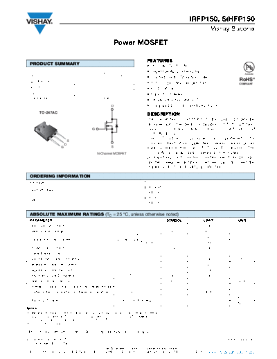 Vishay irfp150 sihfp150  . Electronic Components Datasheets Active components Transistors Vishay irfp150_sihfp150.pdf