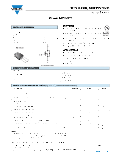 Vishay irfp27n60k sihfp27n60k  . Electronic Components Datasheets Active components Transistors Vishay irfp27n60k_sihfp27n60k.pdf