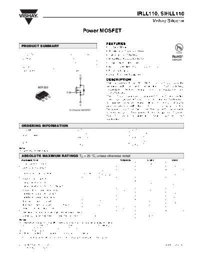 Vishay irll110 sihll110  . Electronic Components Datasheets Active components Transistors Vishay irll110_sihll110.pdf