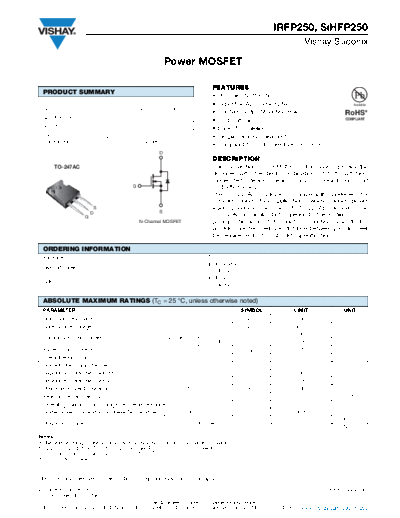 Vishay irfp250 sihfp250  . Electronic Components Datasheets Active components Transistors Vishay irfp250_sihfp250.pdf