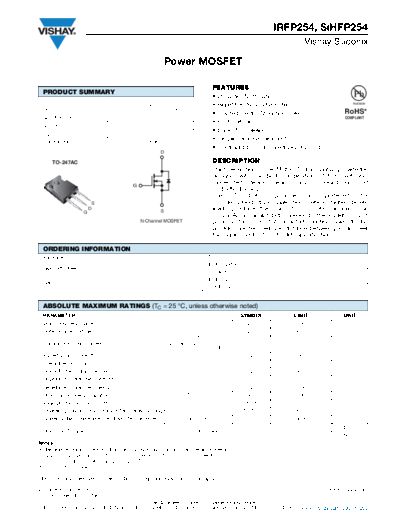 Vishay irfp254 sihfp254  . Electronic Components Datasheets Active components Transistors Vishay irfp254_sihfp254.pdf