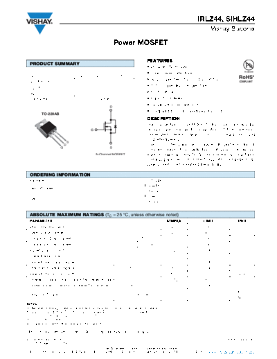 . Electronic Components Datasheets irlz44 sihlz44  . Electronic Components Datasheets Active components Transistors Vishay irlz44_sihlz44.pdf