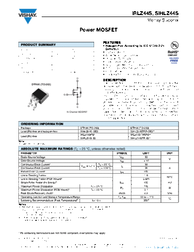 Vishay irlz44s sihlz44s  . Electronic Components Datasheets Active components Transistors Vishay irlz44s_sihlz44s.pdf