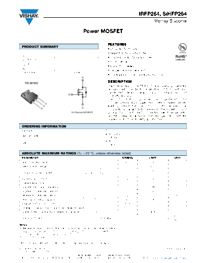Vishay irfp264 sihfp264  . Electronic Components Datasheets Active components Transistors Vishay irfp264_sihfp264.pdf