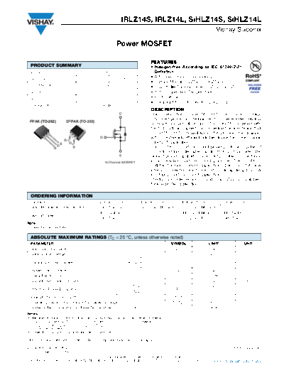 Vishay irlz14s irlz14l sihlz14s sihlz14l  . Electronic Components Datasheets Active components Transistors Vishay irlz14s_irlz14l_sihlz14s_sihlz14l.pdf