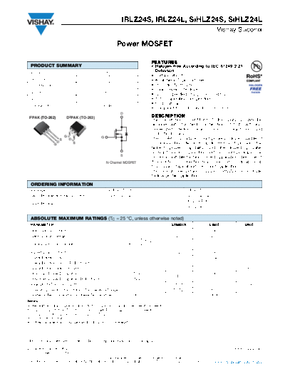 Vishay irlz24s irlz24l sihlz24s sihlz24l  . Electronic Components Datasheets Active components Transistors Vishay irlz24s_irlz24l_sihlz24s_sihlz24l.pdf