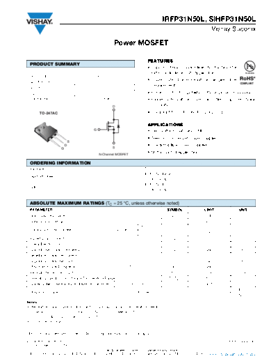 . Electronic Components Datasheets irfp31n50l sihfp31n50l  . Electronic Components Datasheets Active components Transistors Vishay irfp31n50l_sihfp31n50l.pdf