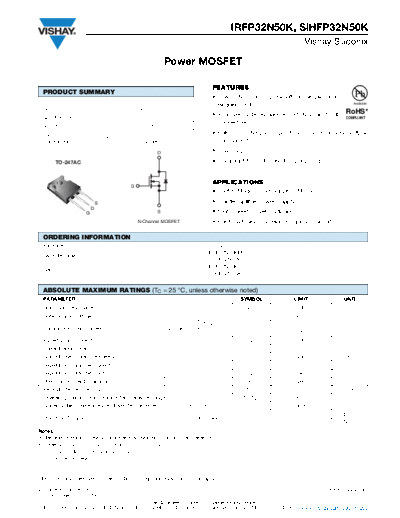 Vishay irfp32n50k sihfp32n50k  . Electronic Components Datasheets Active components Transistors Vishay irfp32n50k_sihfp32n50k.pdf