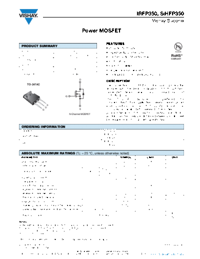 Vishay irfp350 sihfp350  . Electronic Components Datasheets Active components Transistors Vishay irfp350_sihfp350.pdf