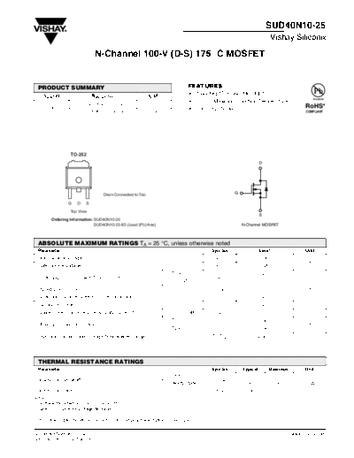. Electronic Components Datasheets sud40n10  . Electronic Components Datasheets Active components Transistors Vishay sud40n10.pdf