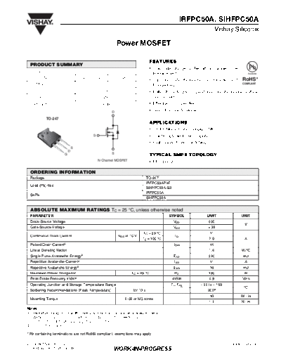 Vishay irfpc50a sihfpc50a  . Electronic Components Datasheets Active components Transistors Vishay irfpc50a_sihfpc50a.pdf