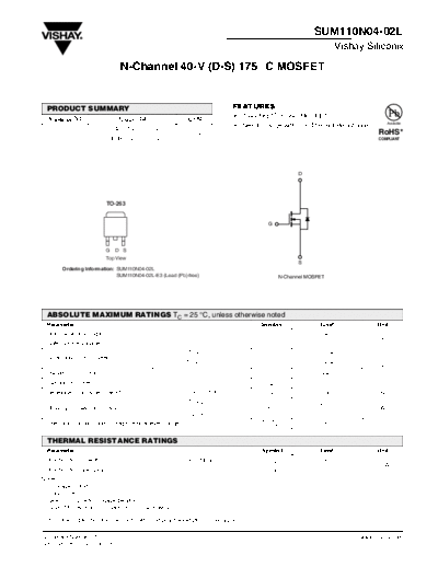 Vishay sum110n04-02l  . Electronic Components Datasheets Active components Transistors Vishay sum110n04-02l.pdf