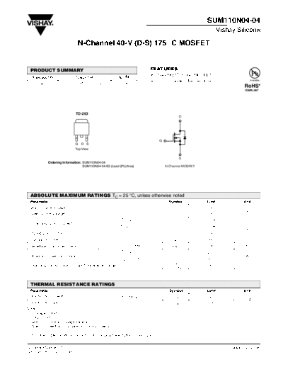 Vishay sum110n04-04  . Electronic Components Datasheets Active components Transistors Vishay sum110n04-04.pdf