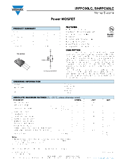 Vishay irfpc60lc sihfpc60lc  . Electronic Components Datasheets Active components Transistors Vishay irfpc60lc_sihfpc60lc.pdf