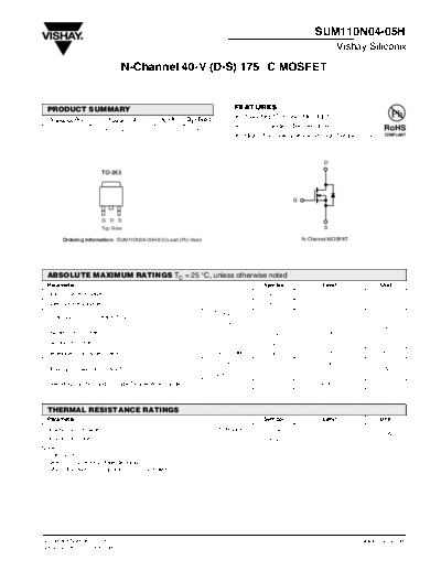 Vishay sum110n04-05h  . Electronic Components Datasheets Active components Transistors Vishay sum110n04-05h.pdf