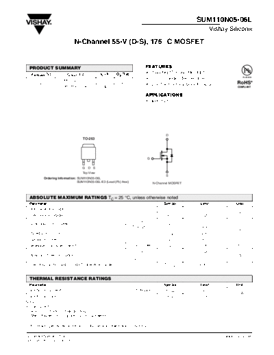 Vishay sum110n05-06l  . Electronic Components Datasheets Active components Transistors Vishay sum110n05-06l.pdf