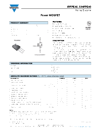 Vishay irfpe40 sihfpe40  . Electronic Components Datasheets Active components Transistors Vishay irfpe40_sihfpe40.pdf