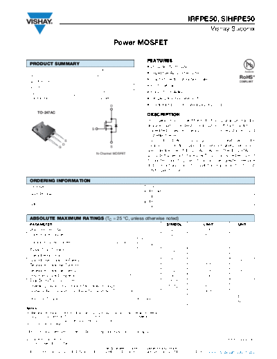 Vishay irfpe50 sihfpe50  . Electronic Components Datasheets Active components Transistors Vishay irfpe50_sihfpe50.pdf