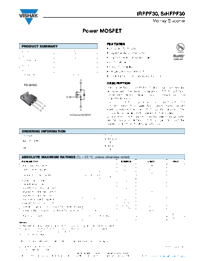 Vishay irfpf30 sihfpf30  . Electronic Components Datasheets Active components Transistors Vishay irfpf30_sihfpf30.pdf