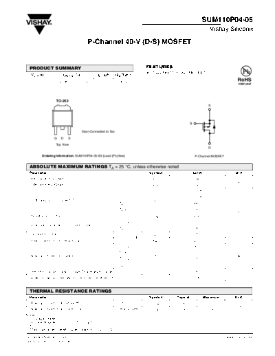 Vishay sum110p04-05  . Electronic Components Datasheets Active components Transistors Vishay sum110p04-05.pdf