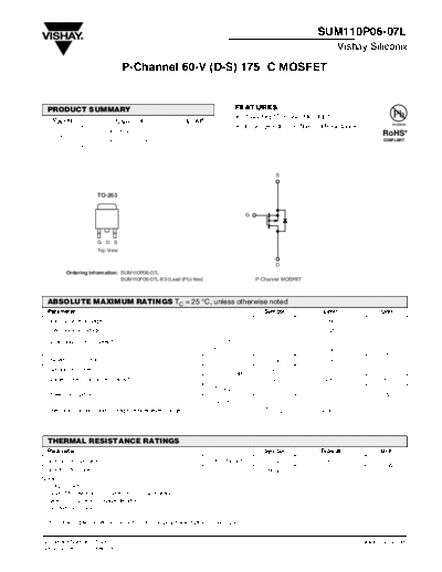 . Electronic Components Datasheets sum110p06-07l  . Electronic Components Datasheets Active components Transistors Vishay sum110p06-07l.pdf