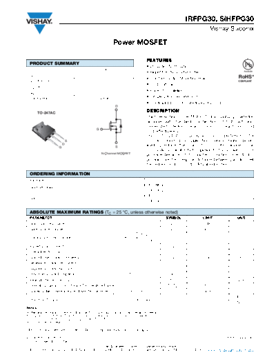 Vishay irfpg30 sihfpg30  . Electronic Components Datasheets Active components Transistors Vishay irfpg30_sihfpg30.pdf