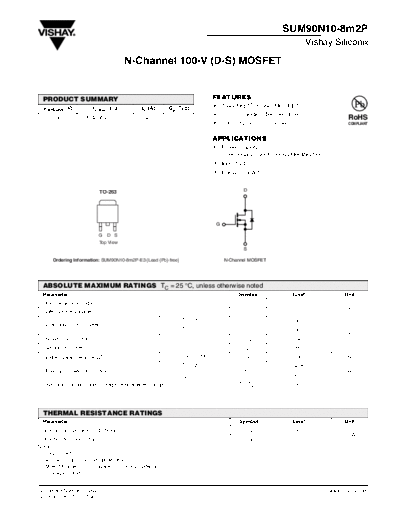 Vishay sum90n10-8m2p  . Electronic Components Datasheets Active components Transistors Vishay sum90n10-8m2p.pdf