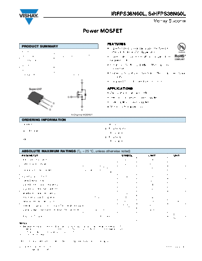 Vishay irfps38n60l sihfps38n60l  . Electronic Components Datasheets Active components Transistors Vishay irfps38n60l_sihfps38n60l.pdf