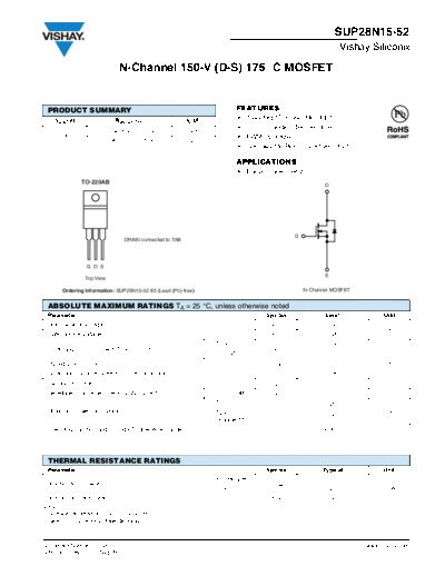 Vishay sup28n15  . Electronic Components Datasheets Active components Transistors Vishay sup28n15.pdf