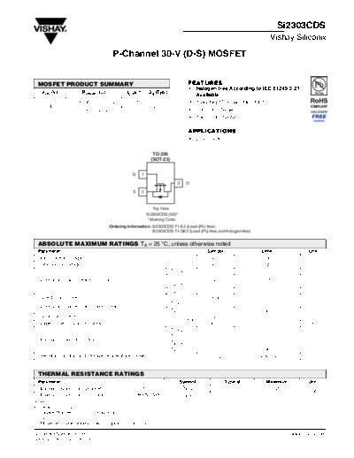 Vishay si2303cd  . Electronic Components Datasheets Active components Transistors Vishay si2303cd.pdf